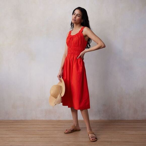 Lauren Conrad red milkmaid shirred tank midi dress medium - Picture 1 of 14